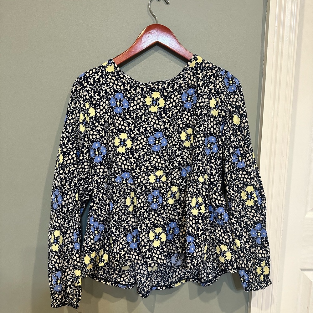 LOFT Blue and White Fitted Peplum Blouse